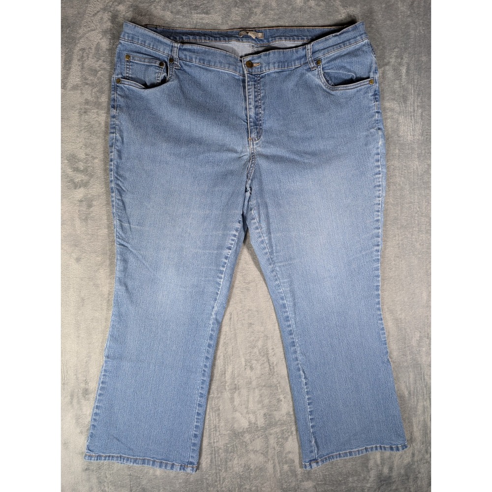 Woman Within Women's 24W Petite Blue Wash Cropped Wide Leg Stretch Denim Jeans‎